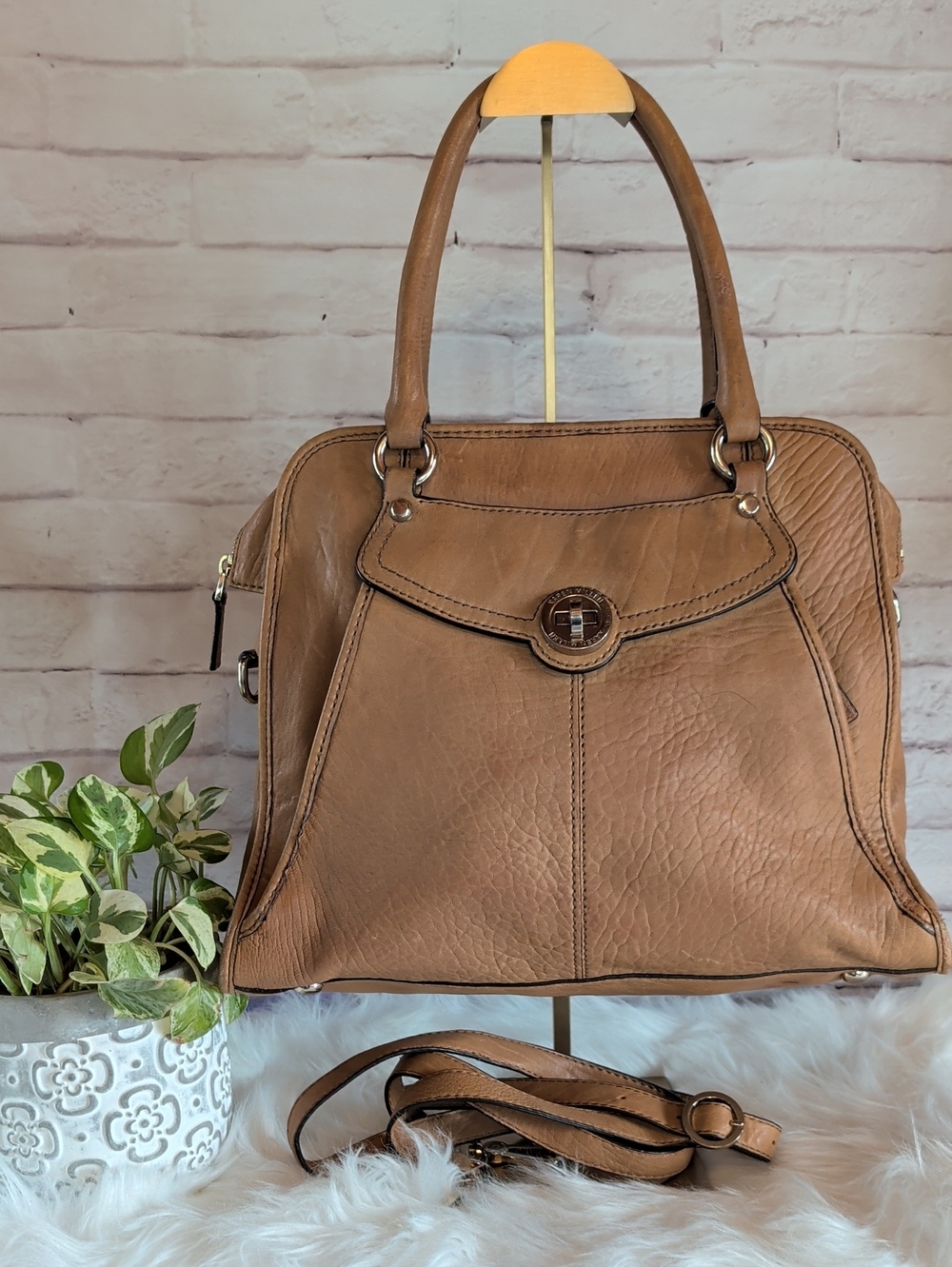 Karen Millen Tan Leather Structured Shoulder Bag
